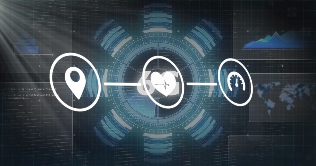 Interface with Pulsing Heart Icons and Data Visualization Elements