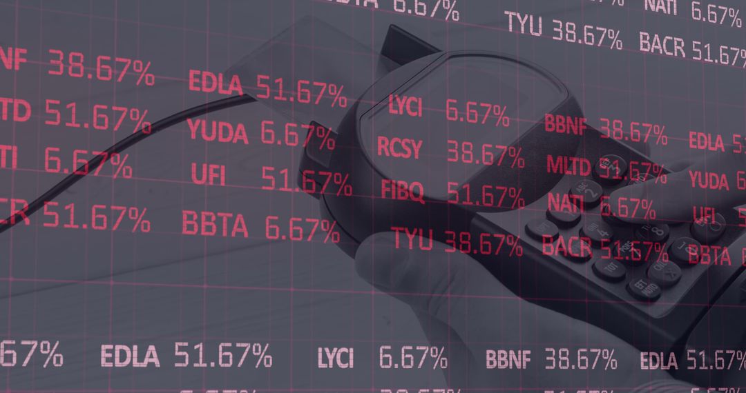 Financial Data Overlay on Payment Terminal Illustrating Online Transactions