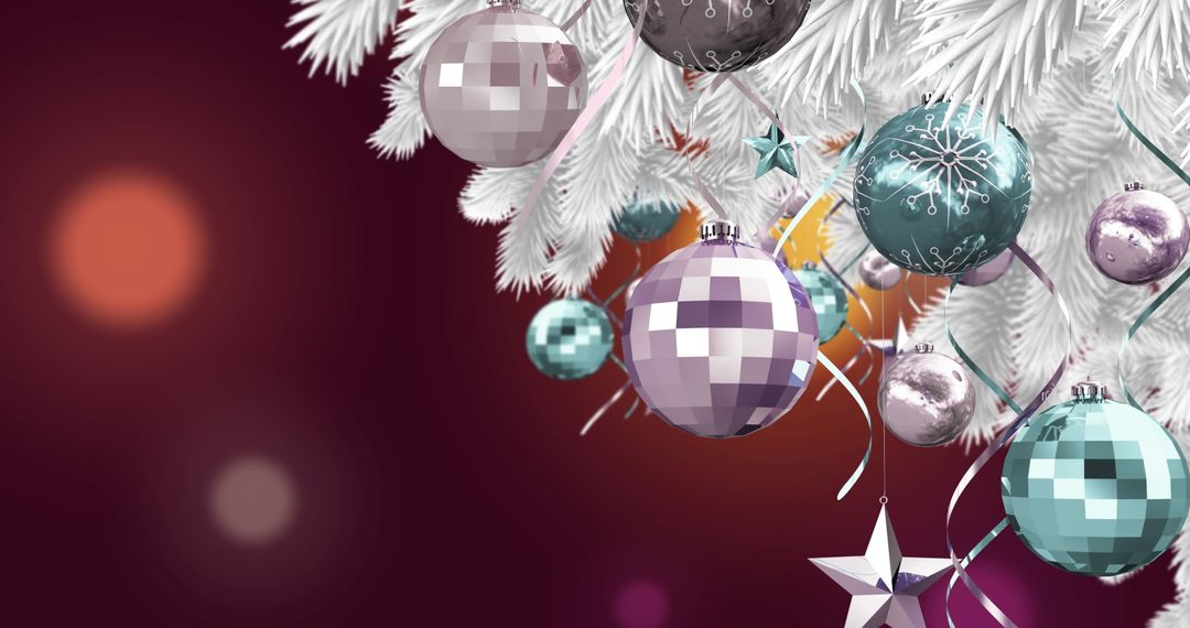 Christmas Tree with Vibrant Baubles on Soft Red Background