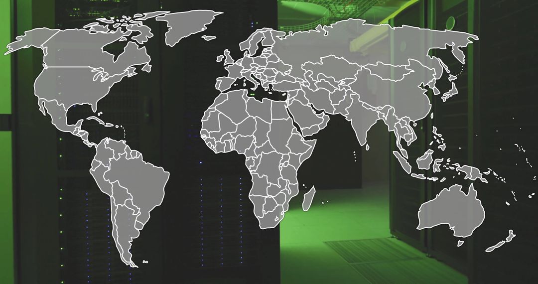 Global Technology Network Amid Servers with Digital Interface