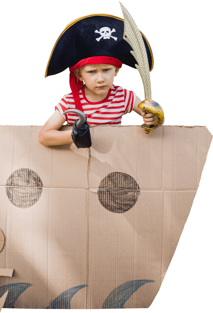 Transparent Pirate Kid Playing Adventure Cardboard Ship Fantasy