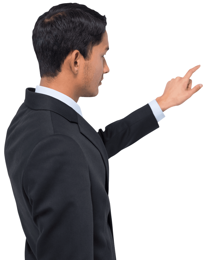 Smiling Businessman Pointing Finger on Transparent Background