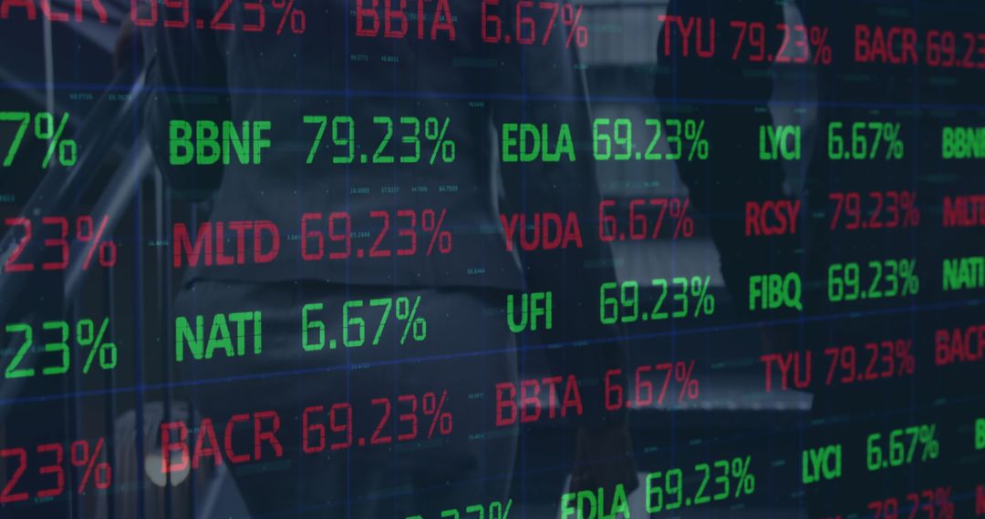 Digital Stock Market Display with Business Data Overlay