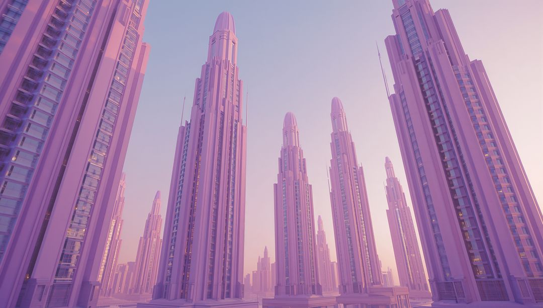 Futuristic Skyline with Art Deco High-Rises at Dawn