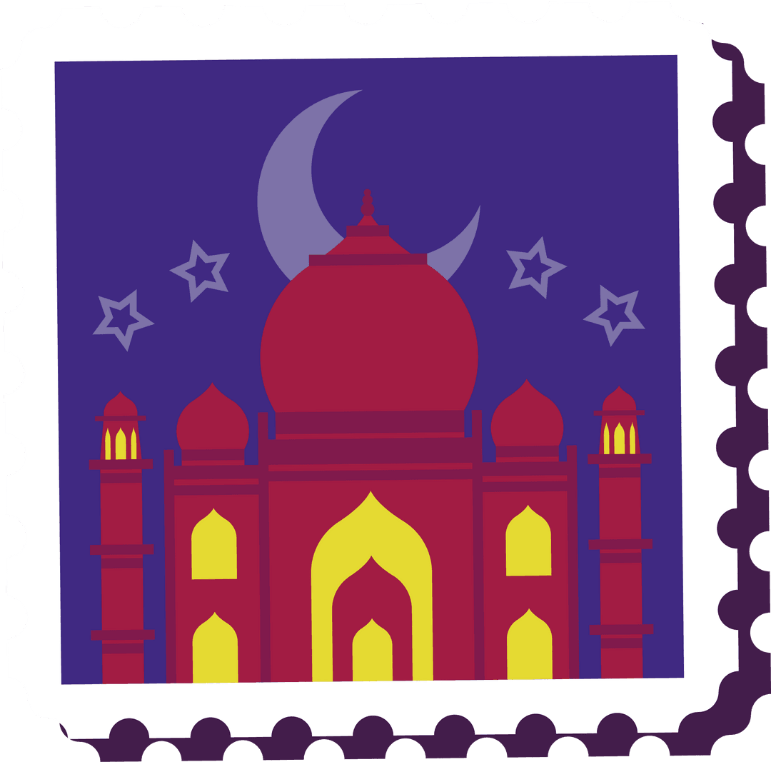 Transparent Flat Design Mosque Stamp with Night Sky Motif