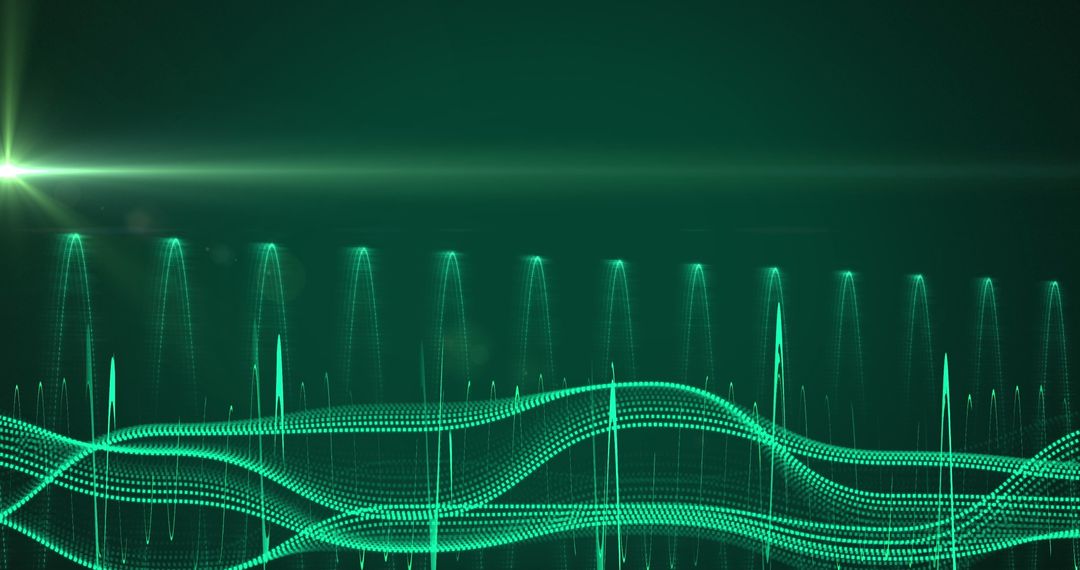 Dynamic Green Light Trails Representing Digital Data Waves