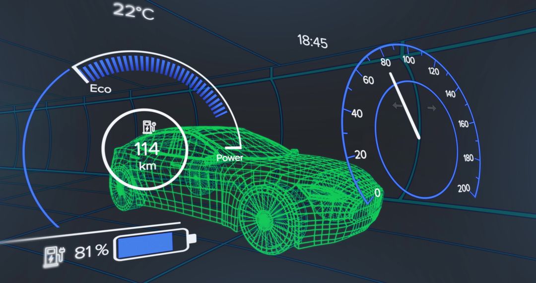 Digital Car Interface with Data Overlays on Futuristic Display