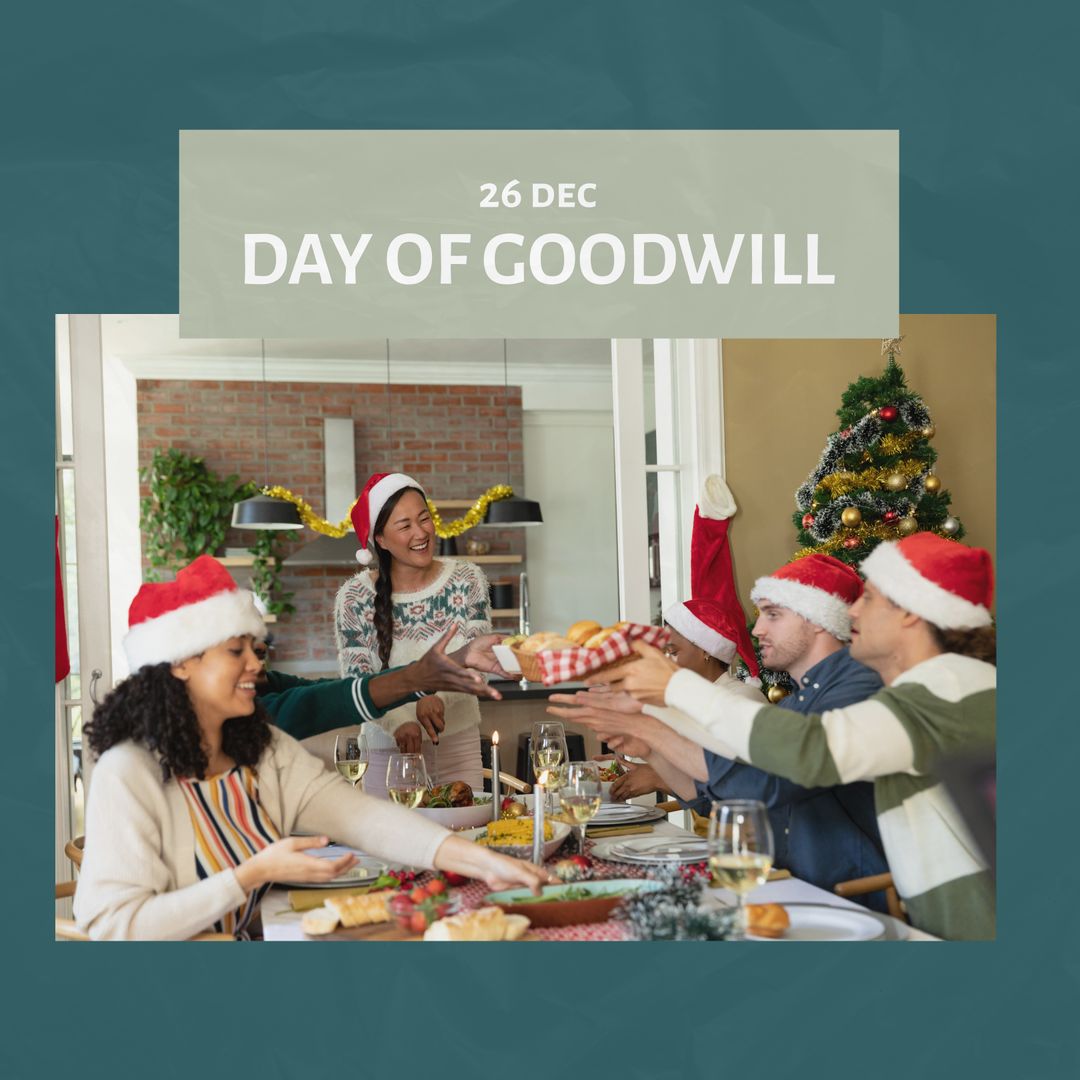 Diverse Group Celebrating Day of Goodwill with Festive Meal