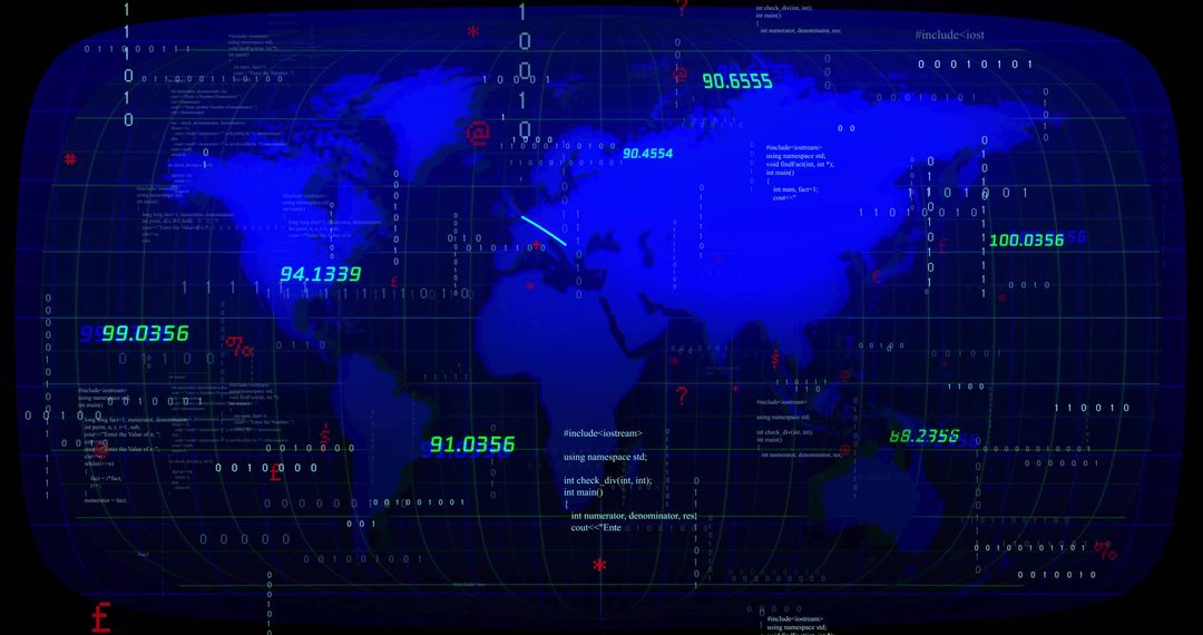Futuristic World Map Dashboard with Binary and Data Streams
