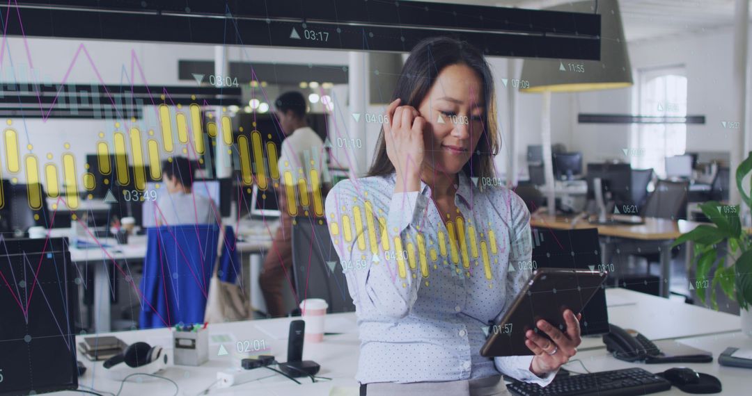 Businesswoman Analyzing Financial Trends with Digital Tablet