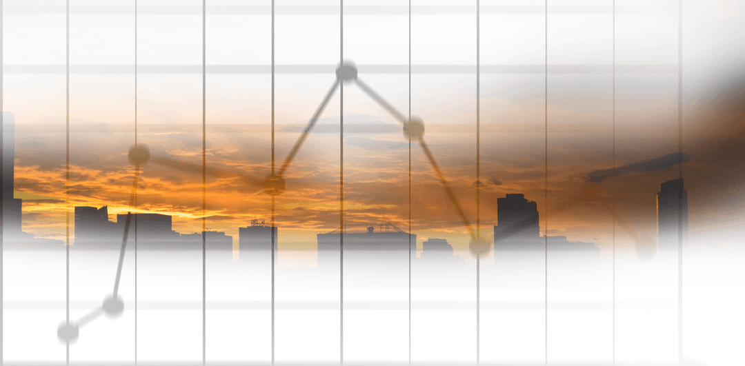 Financial Graph Overlaid on Cityscape at Dusk on Transparent Background