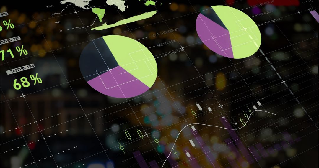 Digital Data Visualization Over City Lights Background