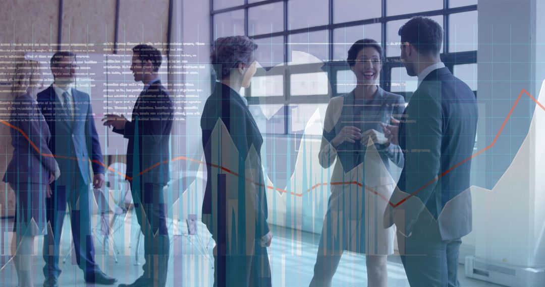 Global Business Meeting with Financial Data Interface Overlay