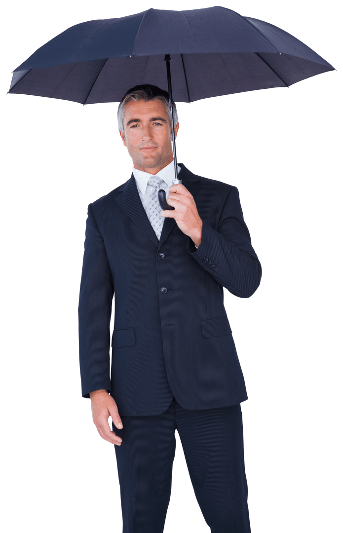Transparent Businessman Holding Umbrella in Professional Attire
