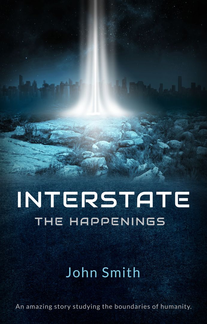 Mysterious Light Beam Over Moonlit Terrain, Sci-Fi Book Cover Design