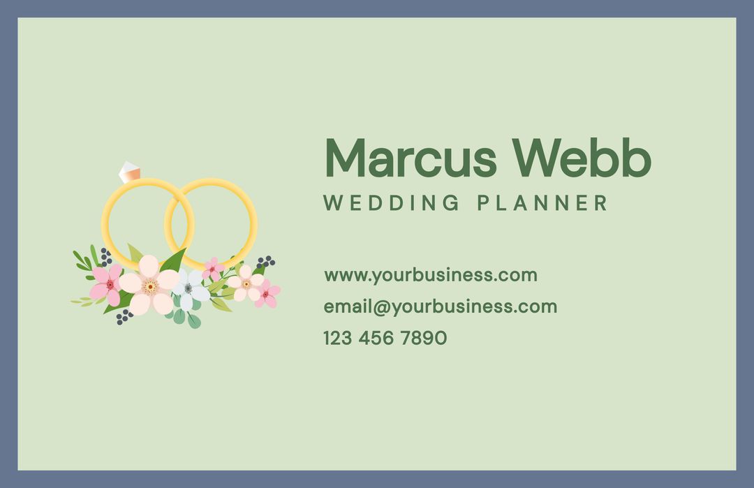 Elegant Wedding Planner Business Card Template with Rings and Floral Design - Download Free Stock Templates Pikwizard.com