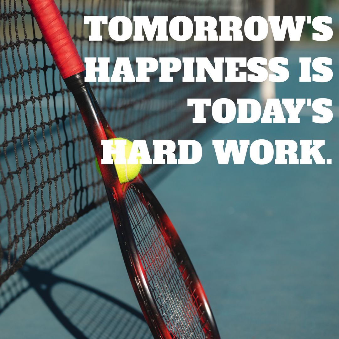 Tennis Motivation Poster with Racket and Ball Near Net