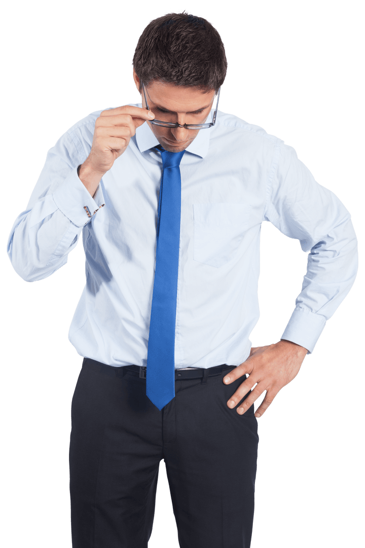 Sad Business Professional With Glasses On Transparent Background