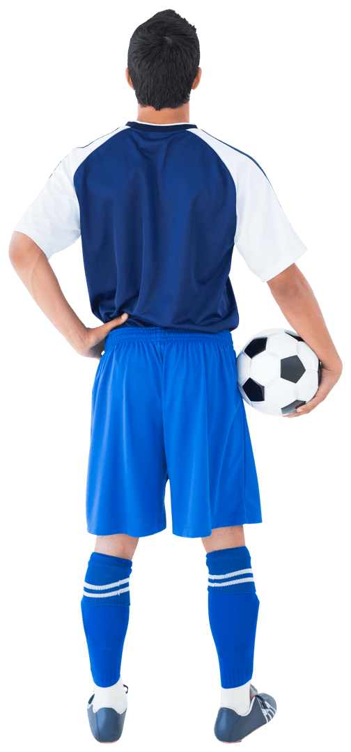 Back View of Soccer Player Holding Ball Transparent Background