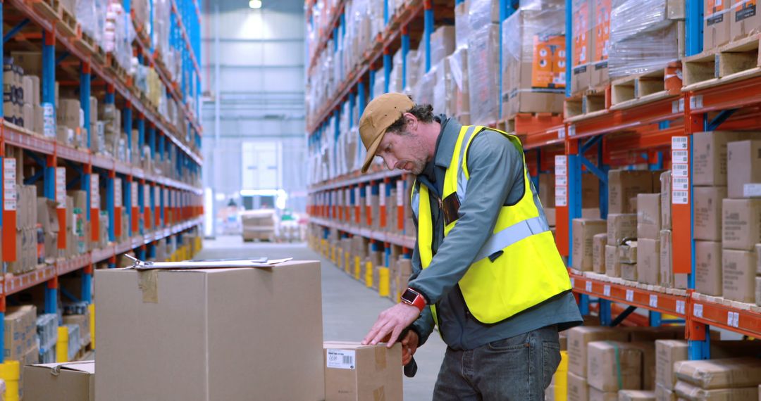 Warehouse Worker Organizing Boxes in Storage Facility - Free Images, Stock Photos and Pictures on Pikwizard.com