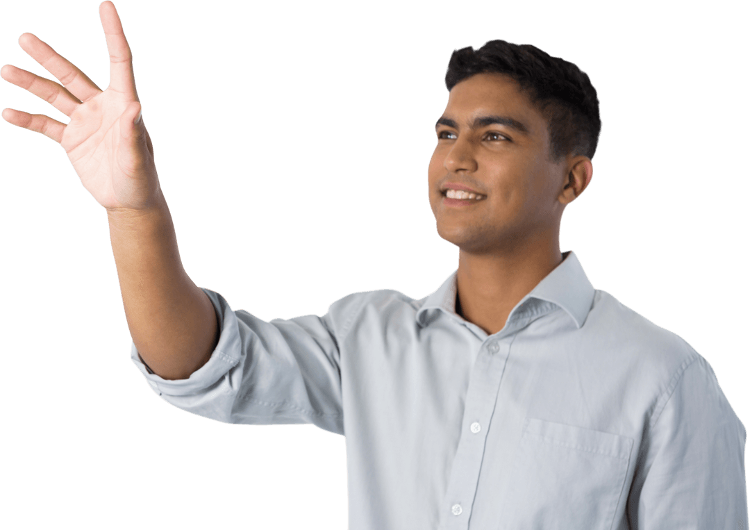 Man Interacting with Transparent Virtual Surface Touch Gesture - Download Free Stock Images Pikwizard.com