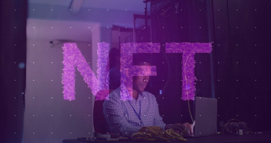 IT Engineer with Futuristic NFT and Data Concept Overlay