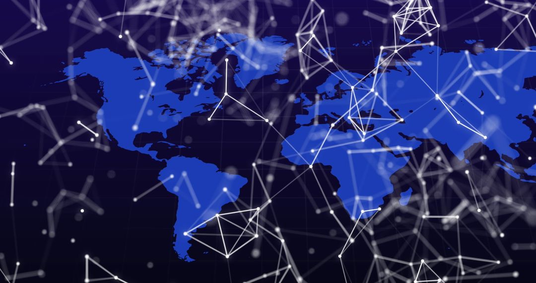 Global Networking Connections with Digital Elements on Blue World Map