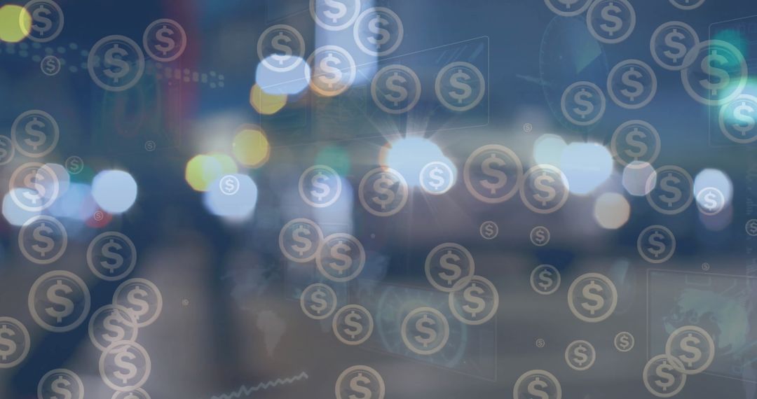 Blurred Cityscape with Floating Dollar Signs Conceptual Finance