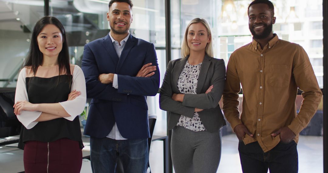 Diverse Business Team Smiling and Collaborating Confidently