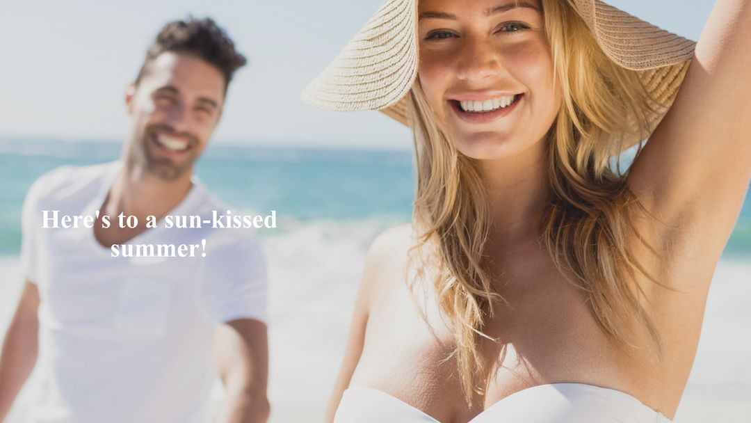 Joyful Couple Enjoying Sunny Beach Day Together