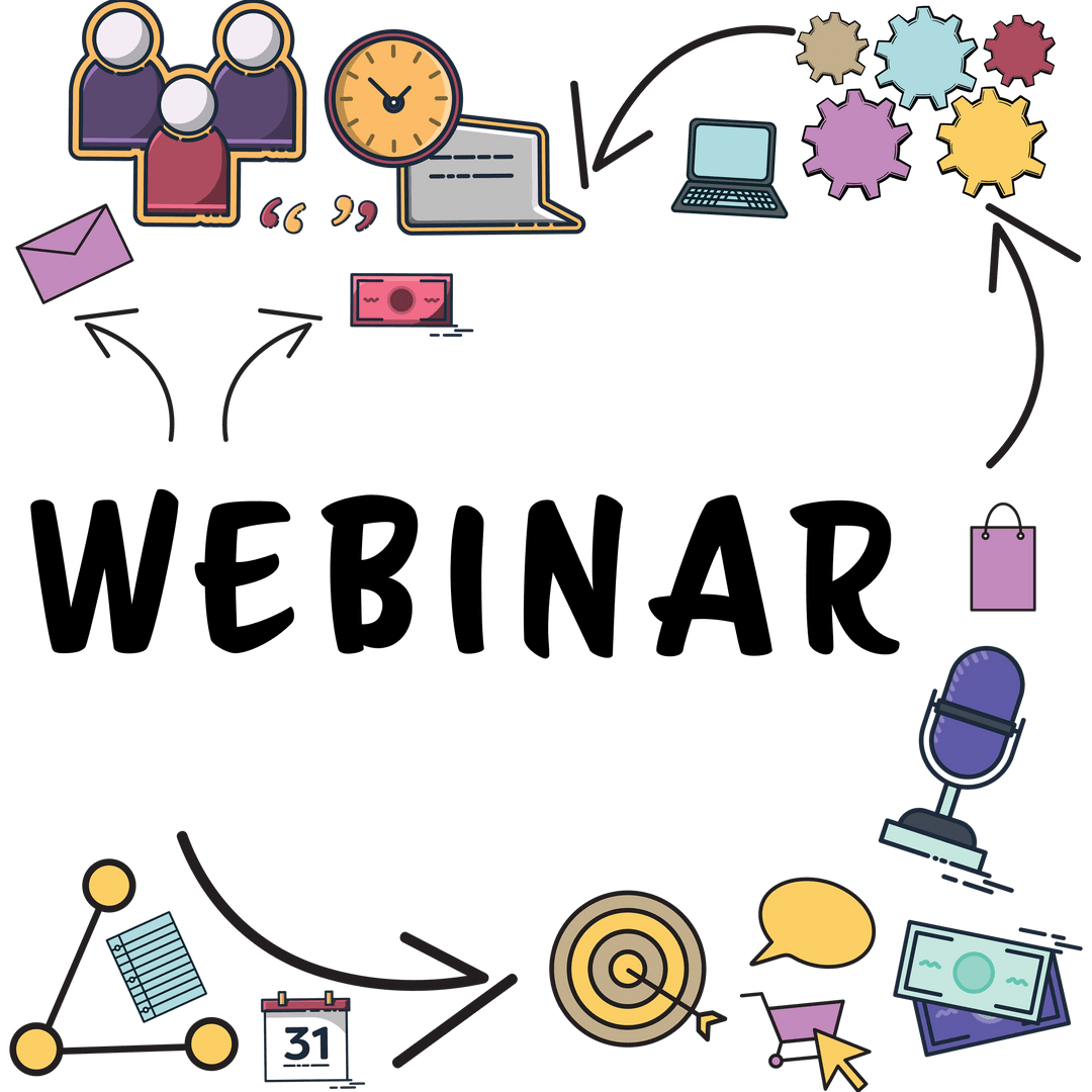 Transparent Webinar Elements with Colorful Digital Symbols