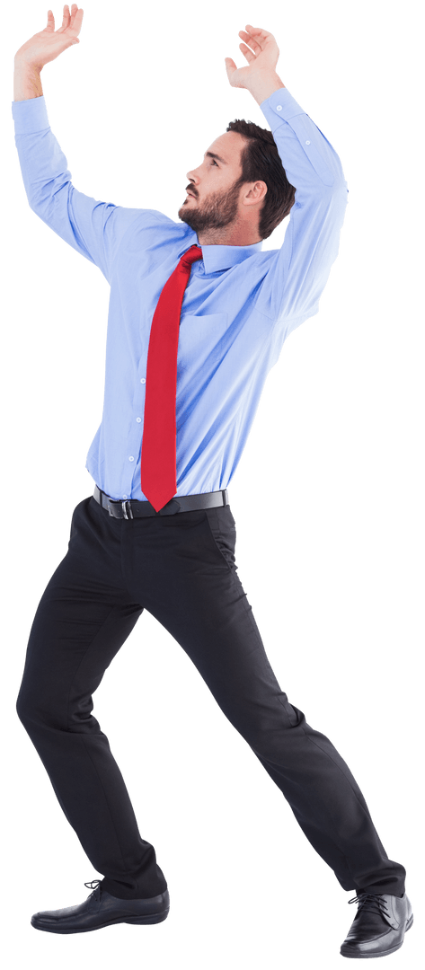 Transparent Businessman Pushing Up in Formal Attire