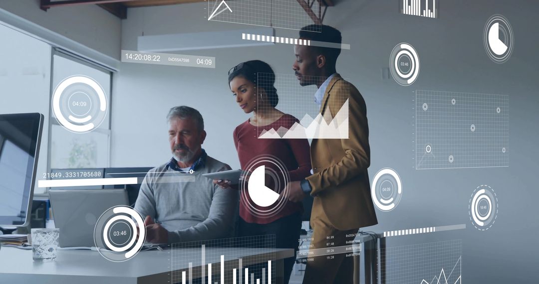 Collaborating Team Reviewing Digital Analytics in Modern Office