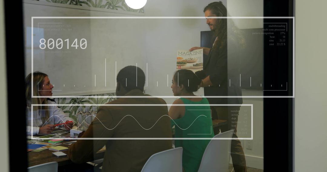 Creative Team Holding Magazine During Interactive Presentation in Modern Conference Room