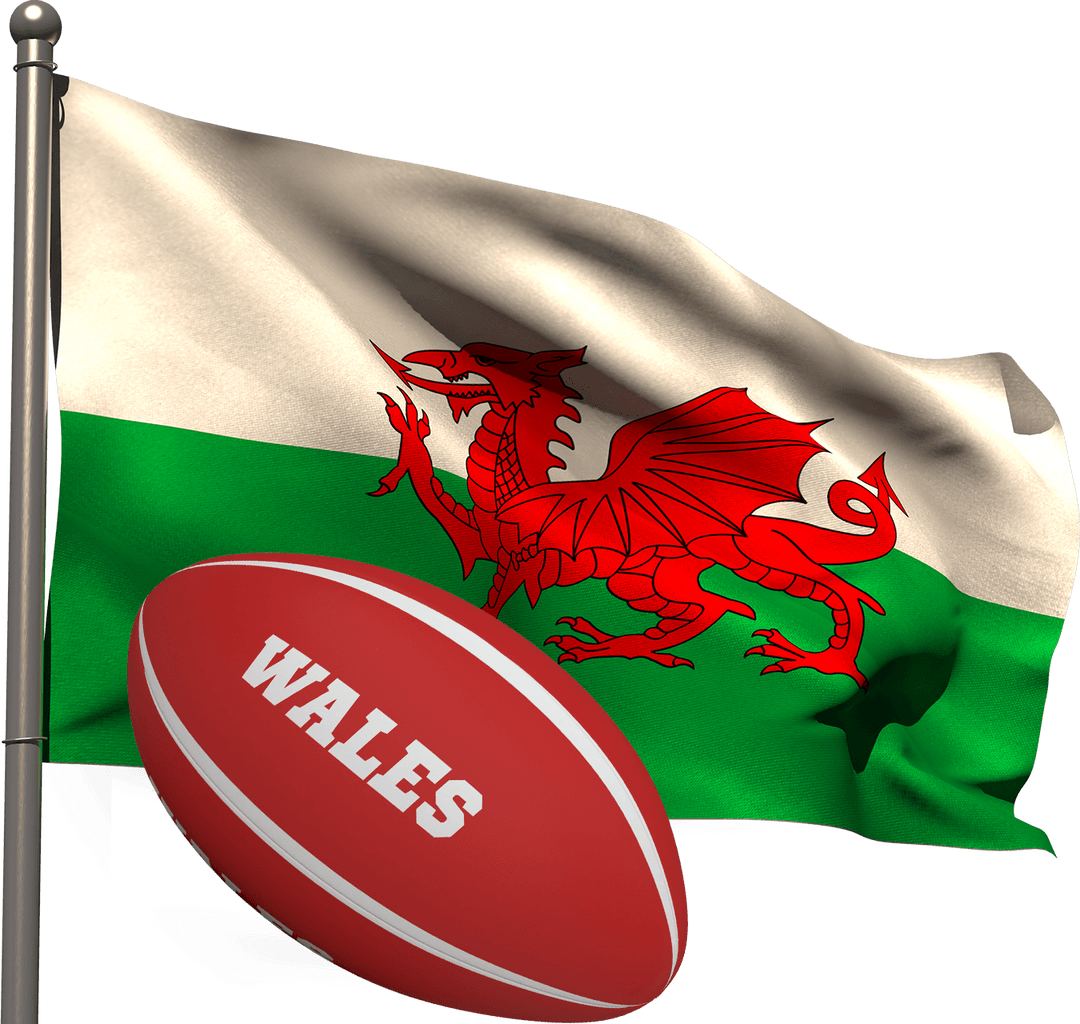 Wales Flag and Rugby Ball Transparent Illustration