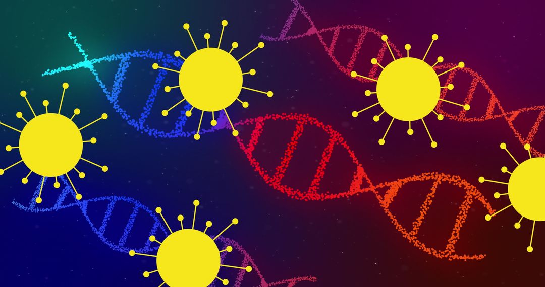 Stylized Yellow Virus Indications on DNA Helix Composition