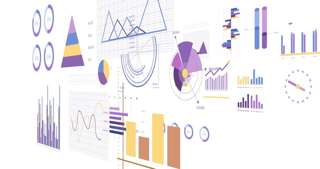Colorful Data Charts and Graphics on White Background