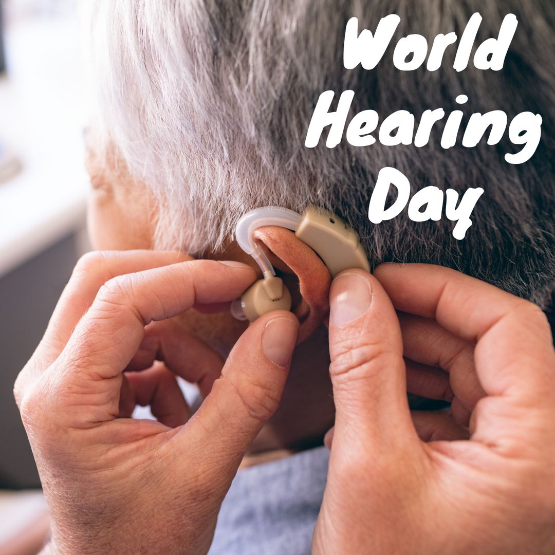 Close-up of Senior Woman Using Hearing Aid for World Hearing Day