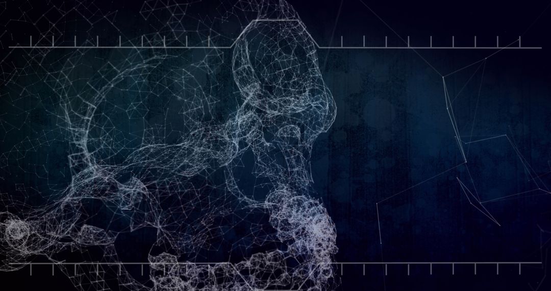 Futuristic Digital Skull on Abstract Grid with Network Lines