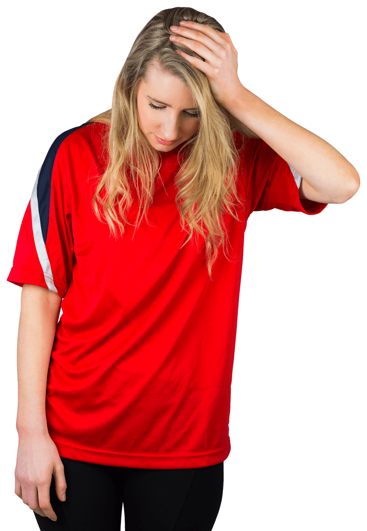 Transparent Young Woman Touching Head in Disappointment