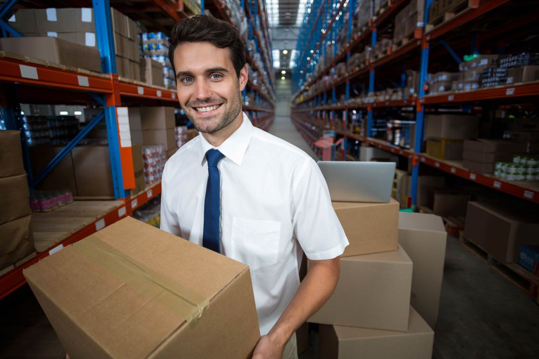 Warehouse Worker Managing Inventory in Logistic Center