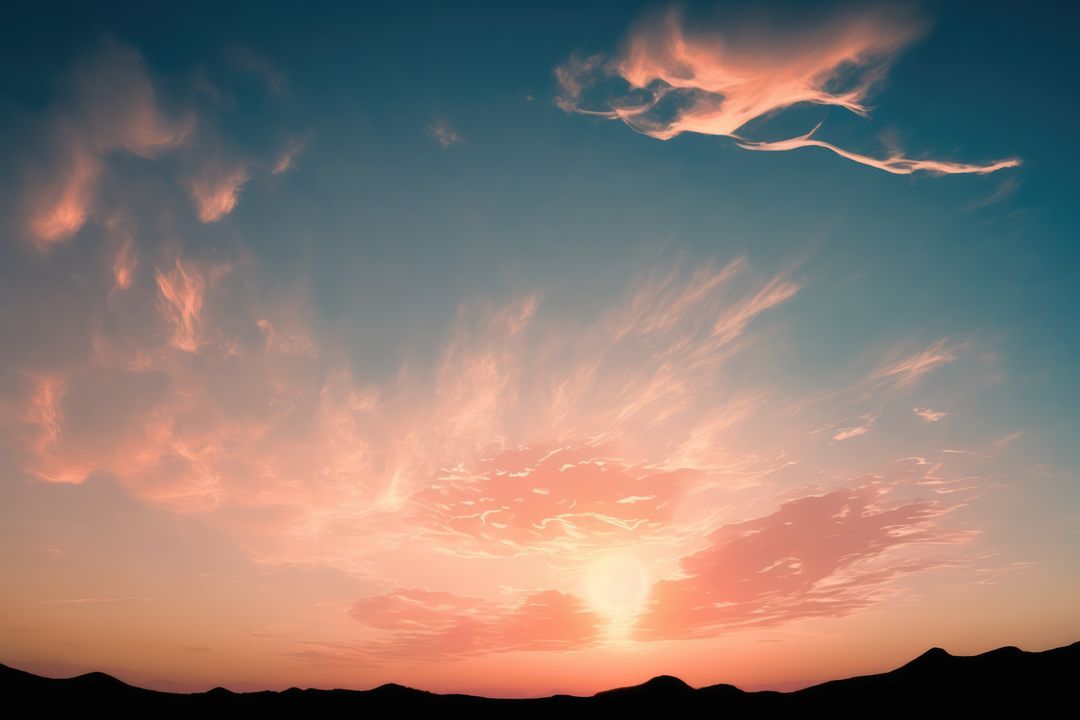 Serene Sunset with Vibrant Sky Over Dramatic Mountains - Free Images, Stock Photos and Pictures on Pikwizard.com
