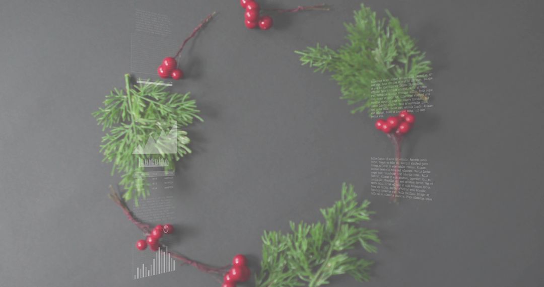 Minimal Holiday Wreath Arranging Pine Sprigs and Glossy Red Berries on Dark Gray Surface