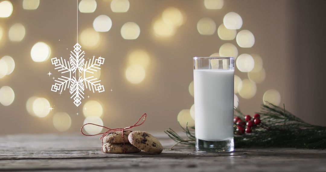 Festive Christmas Setting with Snowflake, Cookies and Milk