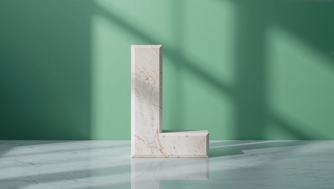 Marble Letter L on Green Background with Shadows