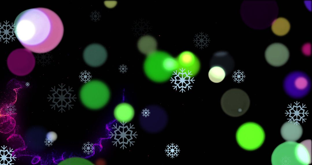 Vibrant Snowflakes with Colorful Abstract Bokeh on Dark Background