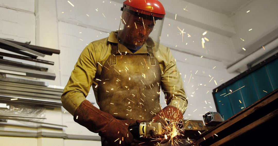 Industrial Worker Grinding Metal with Sparks Flying - Free Images, Stock Photos and Pictures on Pikwizard.com