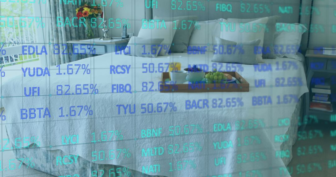 Digital Overlay of Data on Tranquil Bedroom Scene