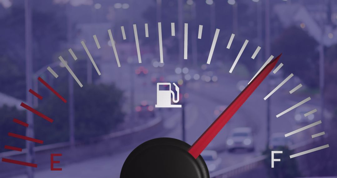 Fuel Gauge Overlay on Busy Highway Background