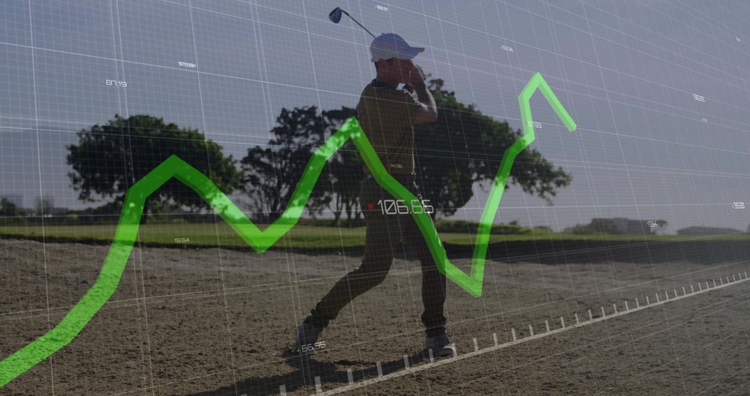 Senior Golfer Analyzing Performance with Chart Overlay
